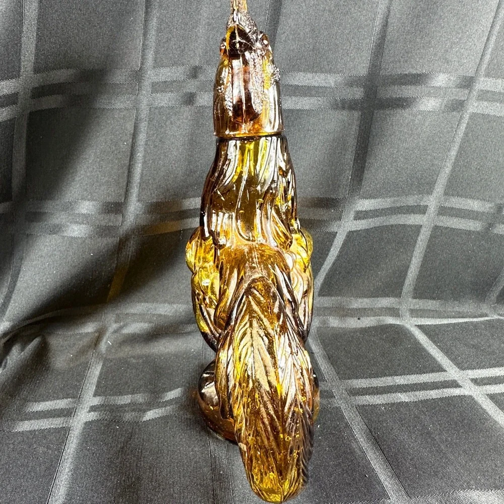 Vintage Amber Glass Rooster Decanter Figurine Mid Century Farmhouse Decor 12.5in